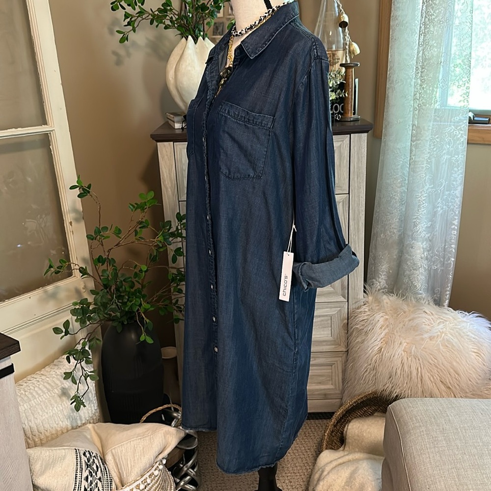 NWT! Chico’s Tencel Frayed Hem Shirtdress - Picture 8 of 13